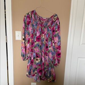 Entro Floral Pink and Purple Midi Dress